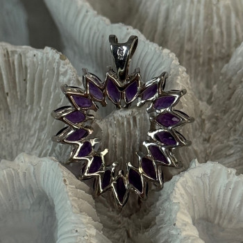 925 Sterling Silver Amethyst Heart Pendant Length 1.15 Inch