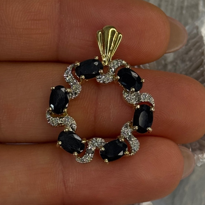 925 Sterling Silver Gold Plated Sapphire Pendant Length 1.15 Inch
