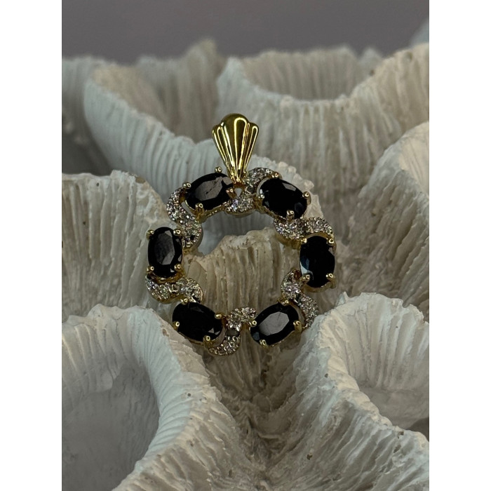 925 Sterling Silver Gold Plated Sapphire Pendant Length 1.15 inch