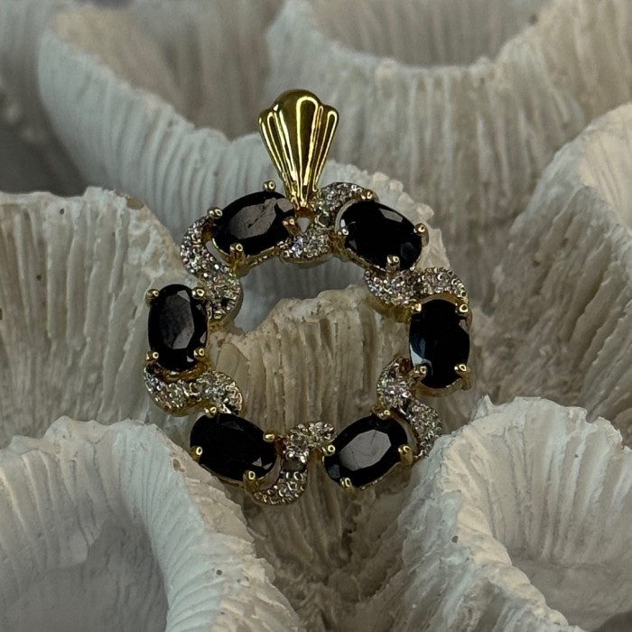 925 Sterling Silver Gold Plated Sapphire Pendant Length 1.15 Inch