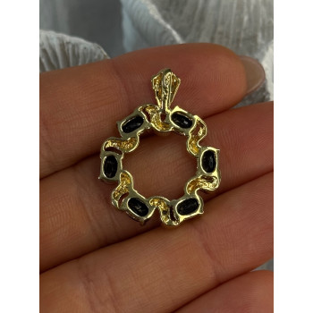 925 Sterling Silver Gold Plated Sapphire Pendant Length 1.15 inch