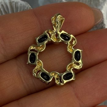 925 Sterling Silver Gold Plated Sapphire Pendant Length 1.15 Inch