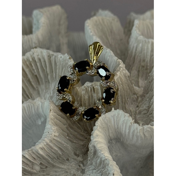 925 Sterling Silver Gold Plated Sapphire Pendant Length 1.15 inch