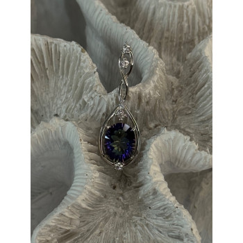925 Sterling Silver Mystic Topaz & Beryl Pendant Length 1.40 inch