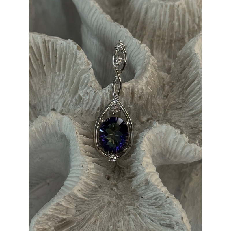925 Sterling Silver Mystic Topaz & Beryl Pendant Length 1.40 inch