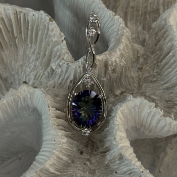 925 Sterling Silver Mystic Topaz & Beryl Pendant Length 1.40 Inch