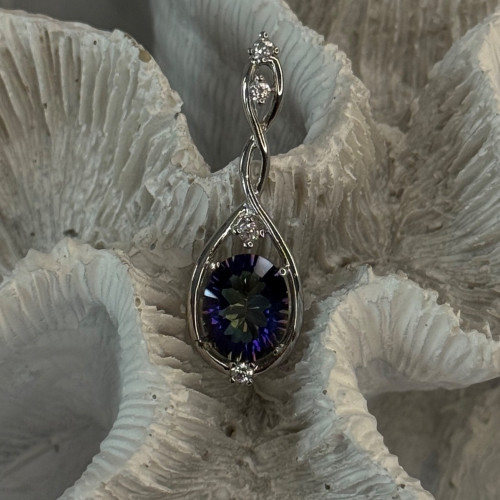 925 Sterling Silver Mystic Topaz & Beryl Pendant Length 1.40 Inch