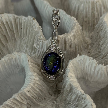 925 Sterling Silver Mystic Topaz & Beryl Pendant Length 1.40 Inch
