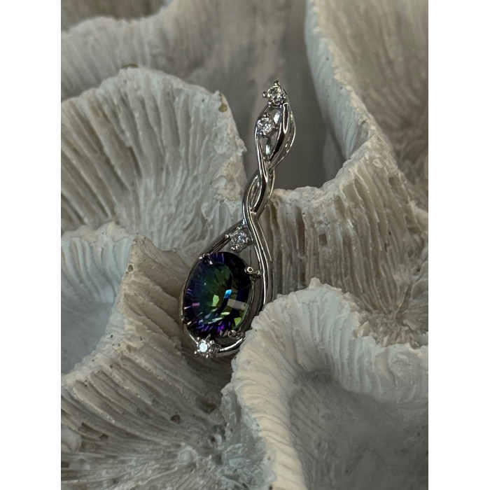 925 Sterling Silver Mystic Topaz & Beryl Pendant Length 1.40 inch