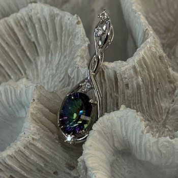 925 Sterling Silver Mystic Topaz & Beryl Pendant Length 1.40 Inch