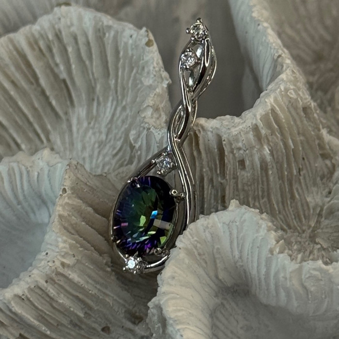 925 Sterling Silver Mystic Topaz & Beryl Pendant Length 1.40 Inch