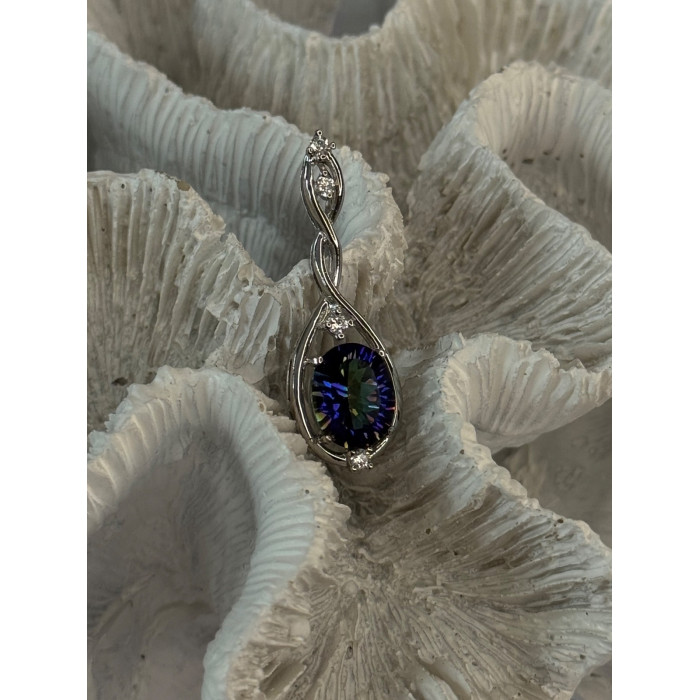 925 Sterling Silver Mystic Topaz & Beryl Pendant Length 1.40 inch