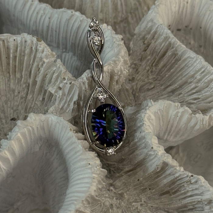 925 Sterling Silver Mystic Topaz & Beryl Pendant Length 1.40 Inch