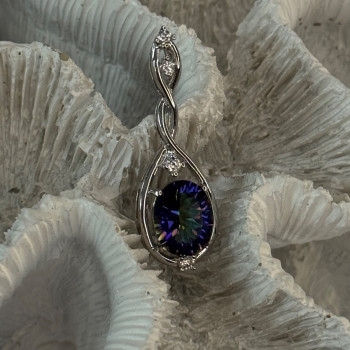 925 Sterling Silver Mystic Topaz & Beryl Pendant Length 1.40 Inch