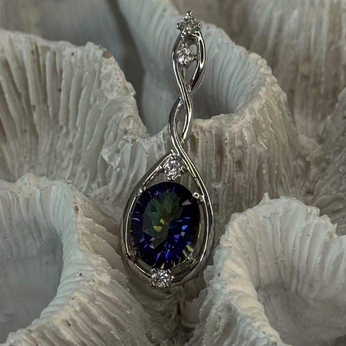 925 Sterling Silver Mystic Topaz & Beryl Pendant Length 1.40 Inch