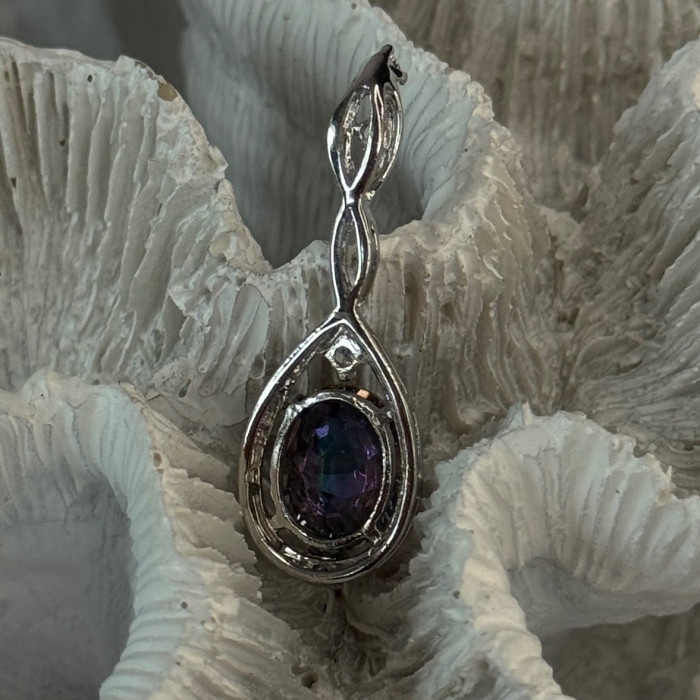 925 Sterling Silver Mystic Topaz & Beryl Pendant Length 1.40 Inch