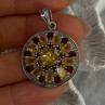 925 Sterling Silver Citrine Garnet Diamond Pendant Length 1.50 Inch