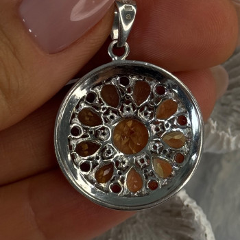 925 Sterling Silver Citrine Garnet Diamond Pendant Length 1.50 Inch