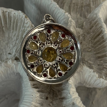 925 Sterling Silver Citrine Garnet Diamond Pendant Length 1.50 Inch