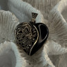 Vintage 925 Sterling Silver Onyx & Marcasite Heart Locket Pendant
