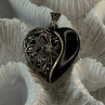 Vintage 925 Sterling Silver Onyx & Marcasite Heart Locket Pendant