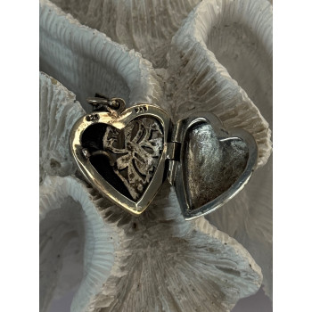Vintage 925 Sterling Silver Onyx & Marcasite Heart Locket Pendant