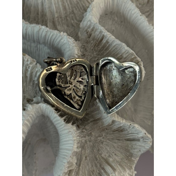 Vintage 925 Sterling Silver Onyx & Marcasite Heart Locket Pendant