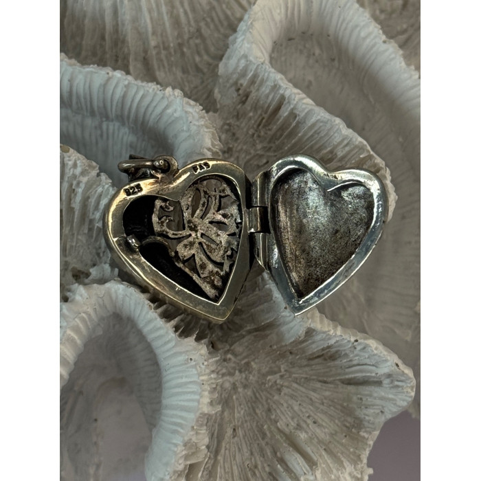 Vintage 925 Sterling Silver Onyx & Marcasite Heart Locket Pendant
