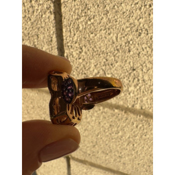 925 STERLING SILVER GOLD PLATED MORGANITE & AMETHYST RING SIZE 6