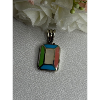 Vintage 925 Sterling Silver Abalone & Agate Pendant Length 1.40 Inch