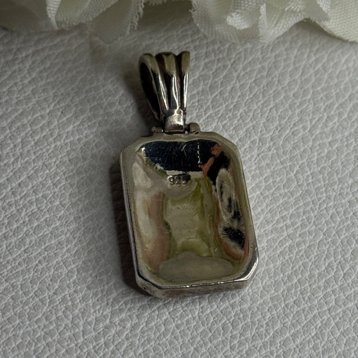 Vintage 925 Sterling Silver Abalone & Agate Pendant Length 1.40 Inch