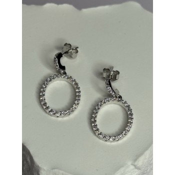 925 Sterling Silver Elegant CZ Earrings Length 1 Inch