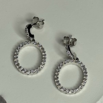 925 Sterling Silver Elegant CZ Earrings Length 1 Inch