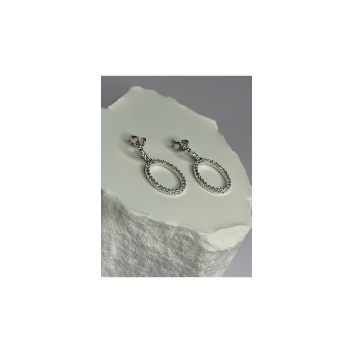 925 Sterling Silver Elegant CZ Earrings Length 1 Inch