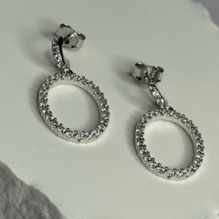 925 Sterling Silver Elegant CZ Earrings Length 1 Inch