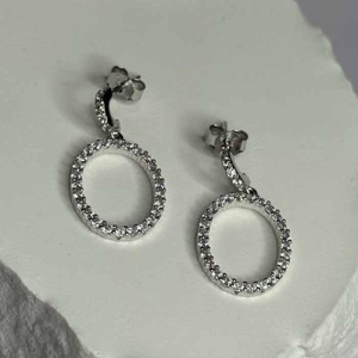 925 Sterling Silver Elegant CZ Earrings Length 1 Inch