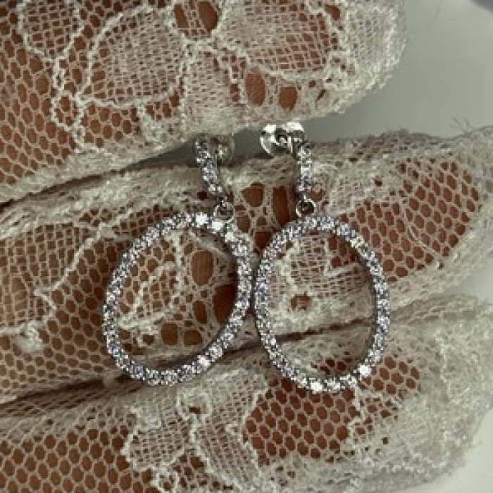 925 Sterling Silver Elegant CZ Earrings Length 1 Inch