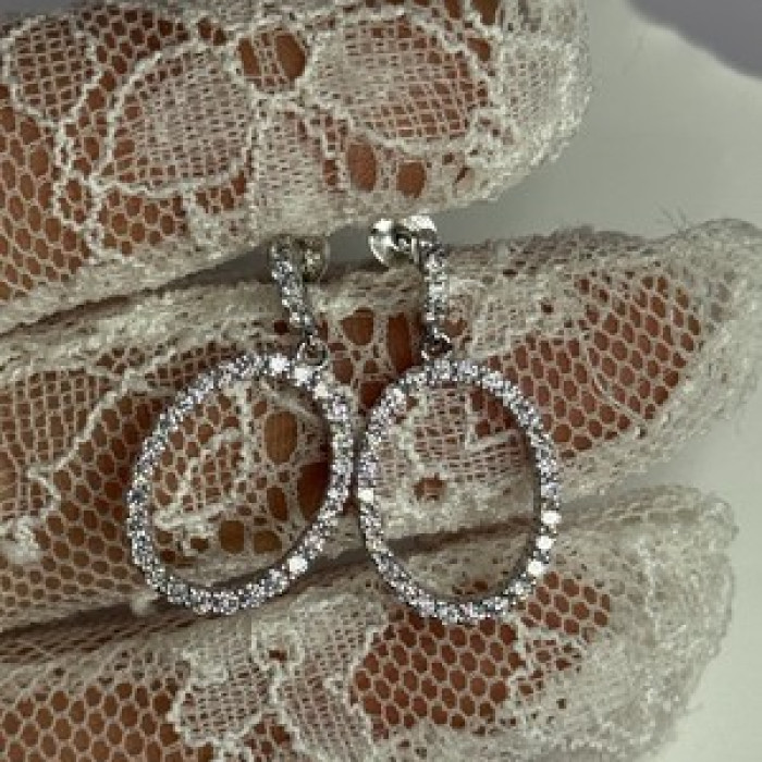 925 Sterling Silver Elegant CZ Earrings Length 1 Inch