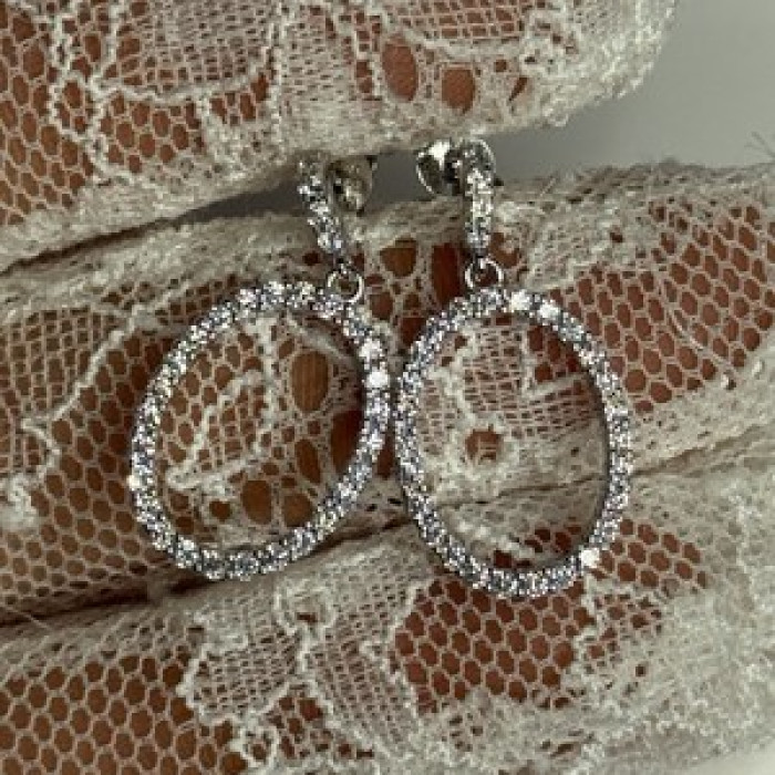 925 Sterling Silver Elegant CZ Earrings Length 1 Inch