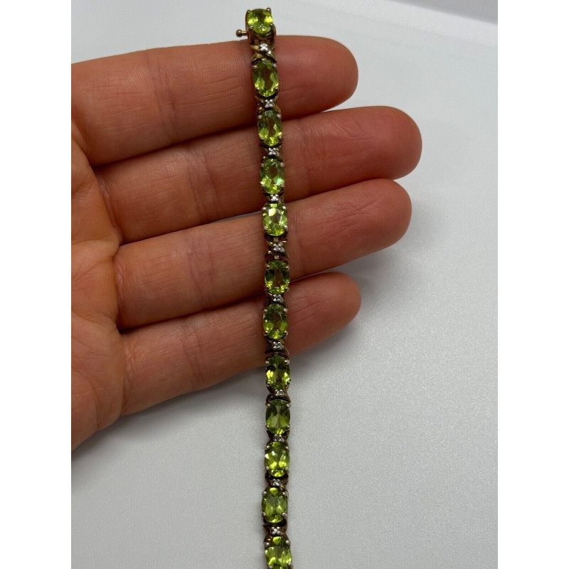 925 STERLING SILVER  GOLD PLATED PERIDOT & DIAMONDS BRACELET 7.5 in