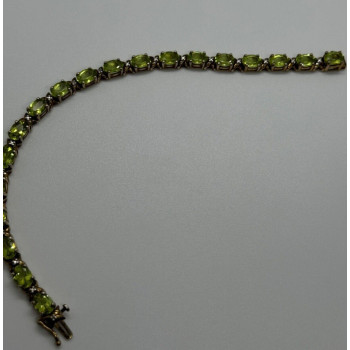925 STERLING SILVER  GOLD PLATED PERIDOT & DIAMONDS BRACELET 7.5 in