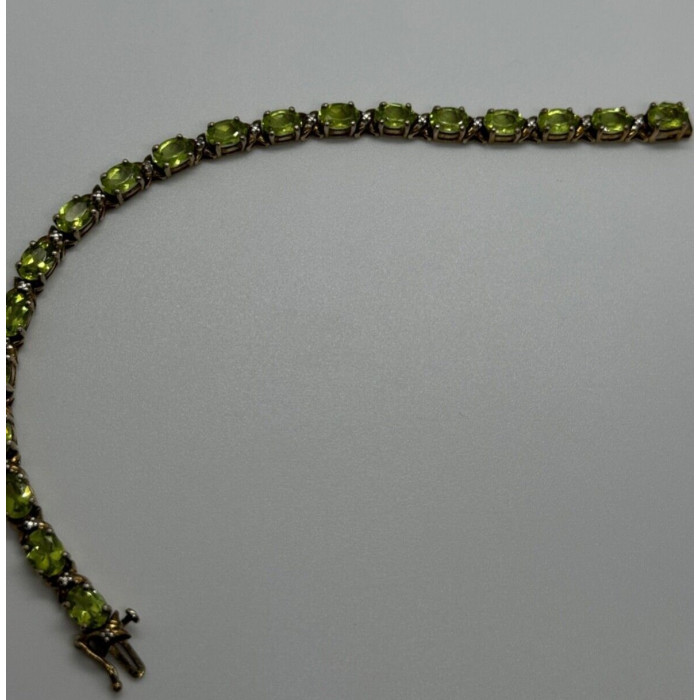 925 STERLING SILVER  GOLD PLATED PERIDOT & DIAMONDS BRACELET 7.5 in