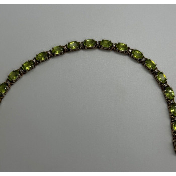 925 STERLING SILVER  GOLD PLATED PERIDOT & DIAMONDS BRACELET 7.5 in