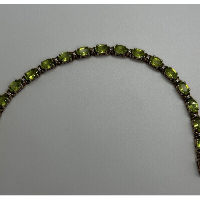 925 STERLING SILVER  GOLD PLATED PERIDOT & DIAMONDS BRACELET 7.5 in