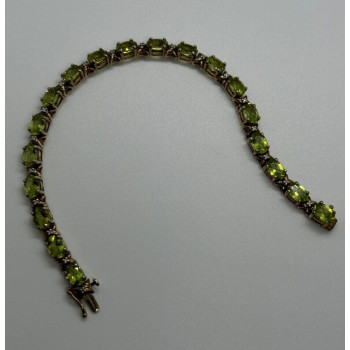 925 STERLING SILVER  GOLD PLATED PERIDOT & DIAMONDS BRACELET 7.5 in