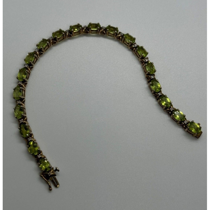 925 STERLING SILVER  GOLD PLATED PERIDOT & DIAMONDS BRACELET 7.5 in