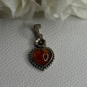 925 Sterling Silver Amber Heart & Flower Pendant Length 1.15 Inch