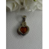 925 Sterling Silver Amber Heart & Flower Pendant Length 1.15 Inch