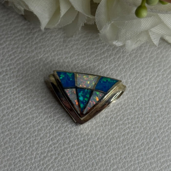925 Sterling Silver White & Plue Shiny Opal Pendant Length 0.60 Inch