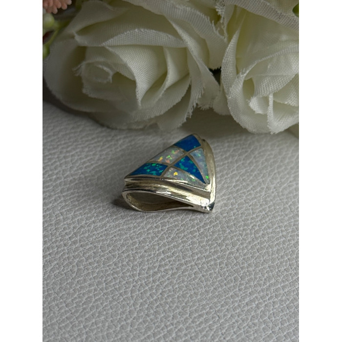 925 Sterling Silver White & Plue Shiny Opal Pendant Length 0.60 Inch